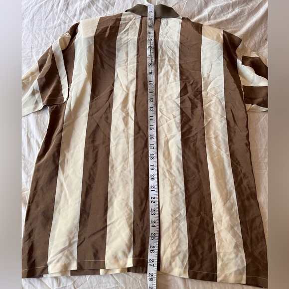 Vintage 90s Mod Silk Brown Stripe Shirt S - Picture 13 of 15